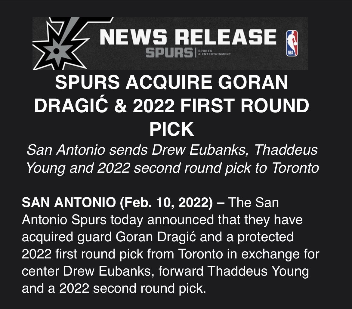 Spurs acquire Goran Dragic from Raptors