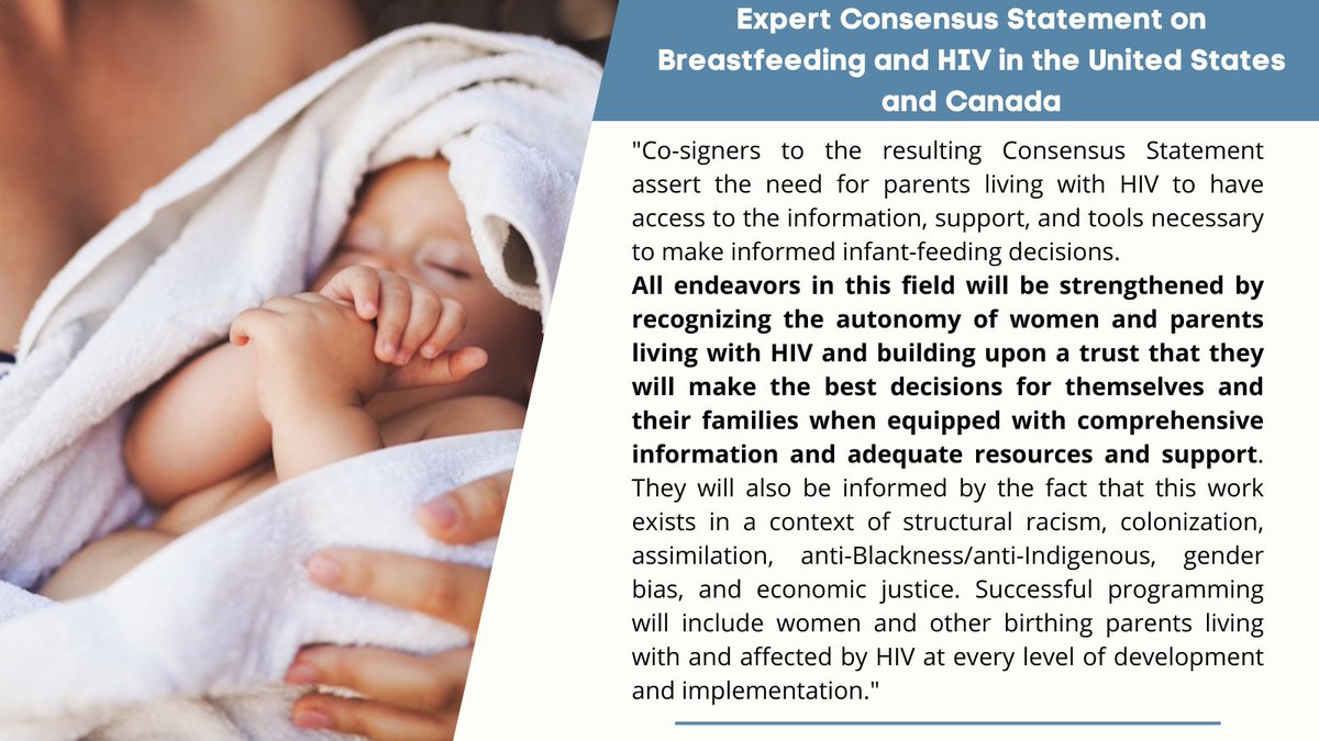 Joining w/more than 40 orgs in support of the "Expert Consensus Statement on Breastfeeding &amp; HIV in the United States &amp; Canada." We call for resources &amp; support for those w/HIV to make informed decisions regarding infant feeding.
Read here: bit.ly/3oE1cLH
@thewellproject