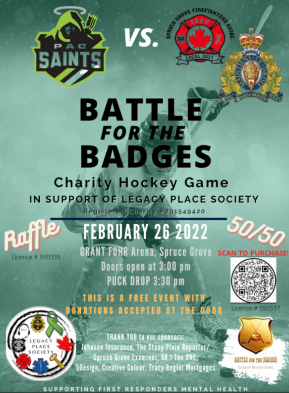 pacU18AA's tweet photo. 🚔🚒🚔ATTENTION!!!🚒🚔🚒
📣📣CHARITY HOCKEY GAME📣📣
Come help your #PACSaints battle local law enforcement and firefighters in the #BATTLEFORTHEBADGES!!
🗓️Saturday February 26th, 2022
⏰Doors Open 3:00PM
🏒Puck Drop 3:30PM
📍Grant Fuhr Arena
@legacyplacesos #Mentalhealth #joinus https://t.co/yWsGHje3th