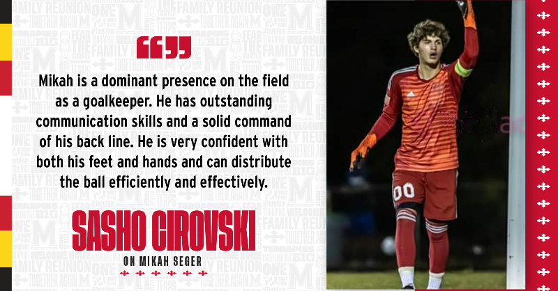 MarylandMSoccer's tweet photo. A local standout between the sticks. 

Welcome to Maryland, @mikahtheMan! 

#Excellence