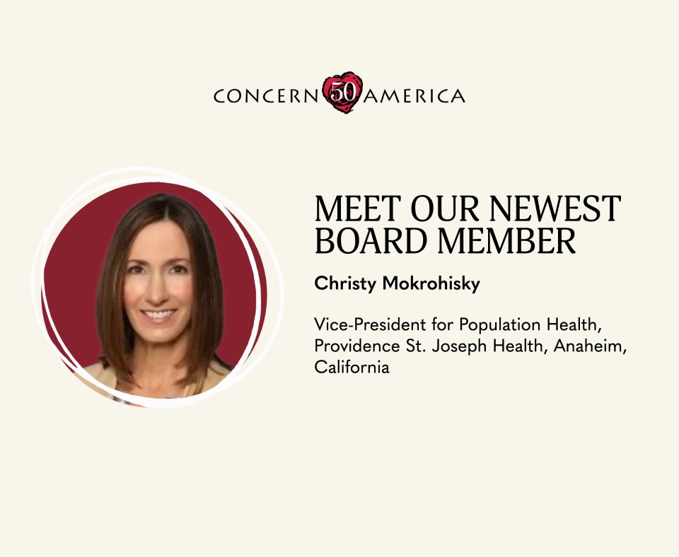 Concern_America's tweet photo. We are so happy to introduce our newest board member, Christy Mokrohisky. Christy is Vice-President for Population Health, Providence St. Joseph Health, in Anaheim, Ca! We are very excited to have her join our team!
To see the rest of our team, visit: https://t.co/DCtLLMdu0T https://t.co/3sPjaG24G4