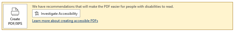 dvuong's tweet photo. I'm delighted to see that Microsoft Word has added this feature to improve #accessibility which shows up if the document you're about to export to PDF has accessibility issues.

#accessibilitymatters https://t.co/b2drDhdp8r