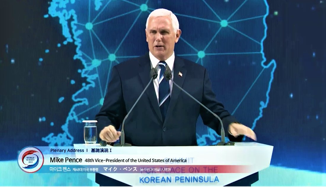 rtmarsh's tweet image. Former US Vice President Mike Pence speaking at #UPF #WorldSummit2022 Opening Session highlighting the need for peace on the Korean Peninsula