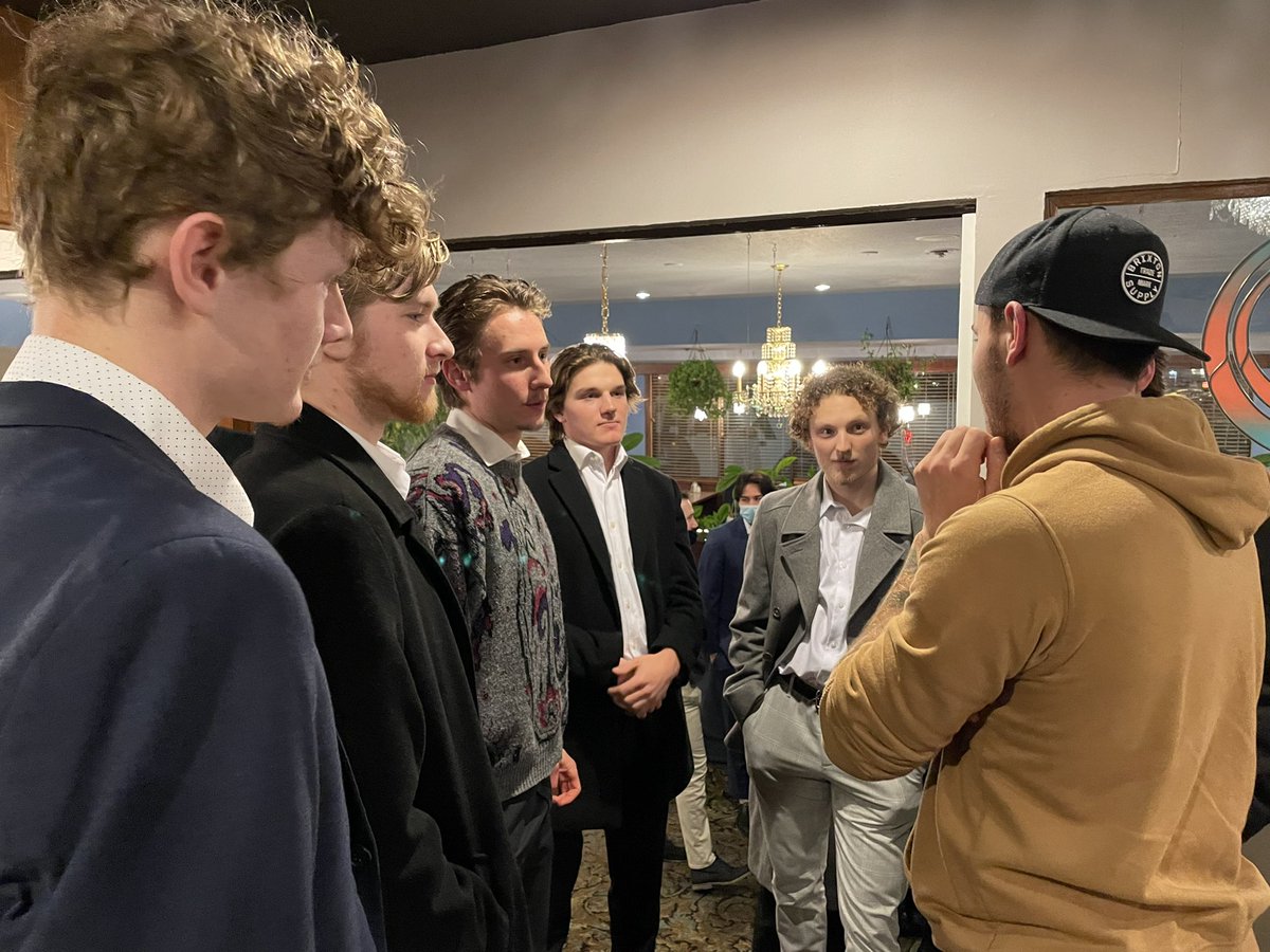 WHLHurricanes's tweet photo. Always great to have alumni join for dinner as former captain @PrefontaineTy catches up with his former teammates! #Prefo https://t.co/t3sfxVdZRt