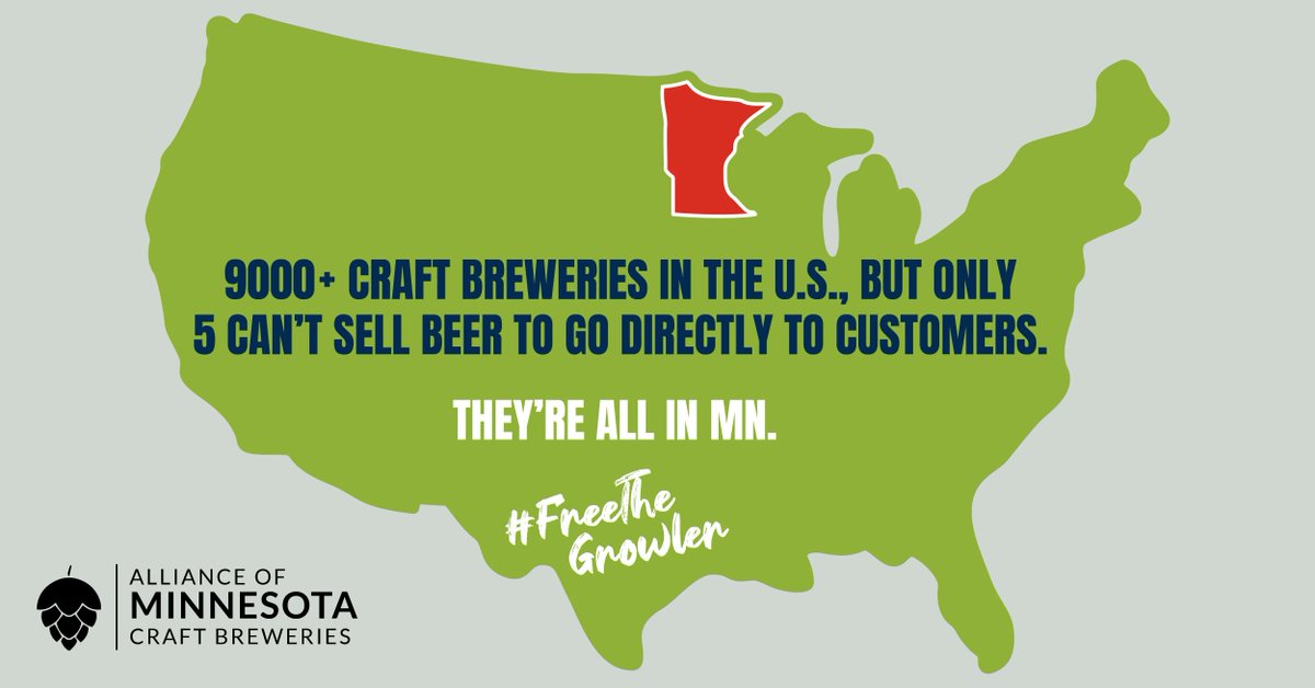 cdangerbrewer's tweet photo. Did you know there are only five craft breweries in the nation that can’t sell to-go beer directly to their customers? We’re one of them, and if lawmakers don’t #FreeTheGrowler, there’ll be more soon. #mnleg https://t.co/jm2Gd9o9jp
