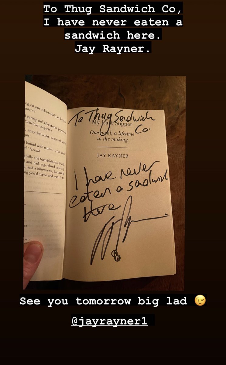 To thug Sandwich Co. I have never eaten a sandwich here. Jay Rayner. ⁦<a href="/jayrayner1/">Jay Rayner</a>⁩ I’ll see you tomorrow big lad 😉