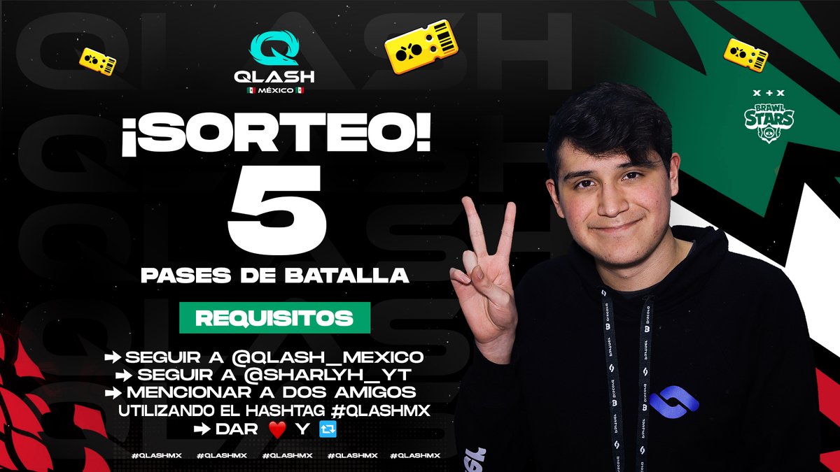 🔥SORTEO DE 5 PASES DE BATALLA🔥

📝REQUISITOS📝

✅ Seguir a @SharLyh_YT Y @qlash_MEXICO

✅ DAR 🔁y ❤️ a esta foto 

✅ MENCIONAR A 2 AMIGOS UTILIZANDO EL HASHTAG #QLASHMX