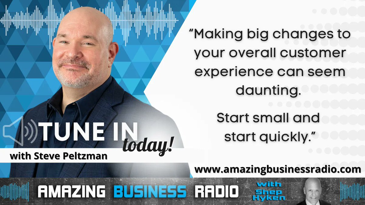Hyken's tweet photo. βMaking big changes to your overall customer experience can seem daunting. Start small and start quickly.β
Tune in to this week's Amazing Business Radio! We have @stevenpeltzman, head of @forrester's #FeedbackNow.
https://t.co/7x3fs59vZO #customerservice #customerexperience #CX https://t.co/PoKoMHtxaW
