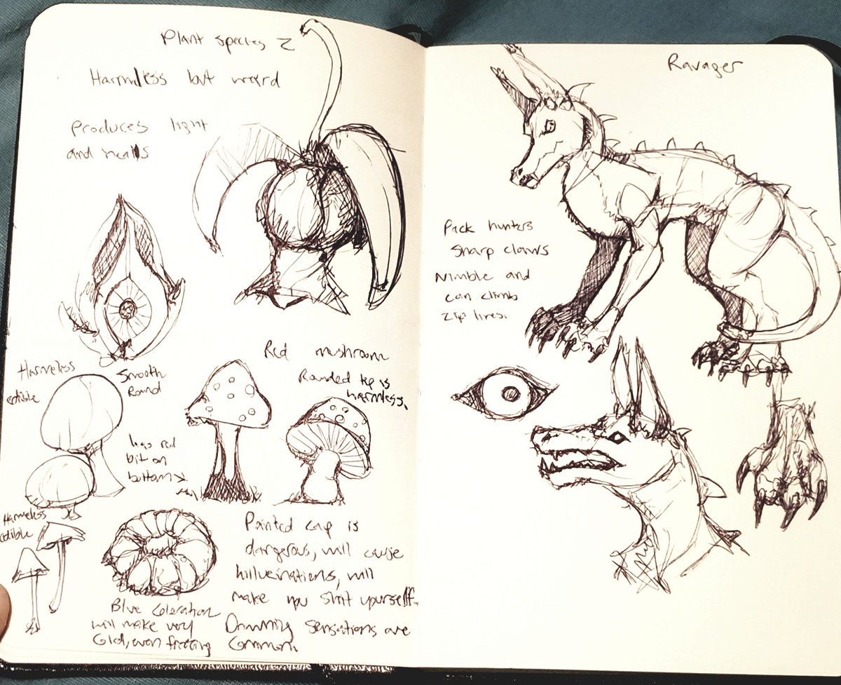 LandonArtStudio's tweet photo. Some sketches ive been doing in my pocket sketchbook while playing Ark Survival Evolved. I found its really fun to go around and document the flora and fauna I run into.

#ARKSurvivalEvolved #Sketching https://t.co/rIgpqfWi4y
