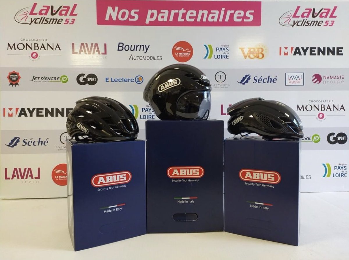 VincentJerome5's tweet photo. Merci à notre nouveau partenaire pour les casques route et clm, #ABUS et notre interlocuteur #leruspatrice, au sein de la N1 @LavalCyclisme53. 🤝👍💪 https://t.co/W5XfGYnaNc