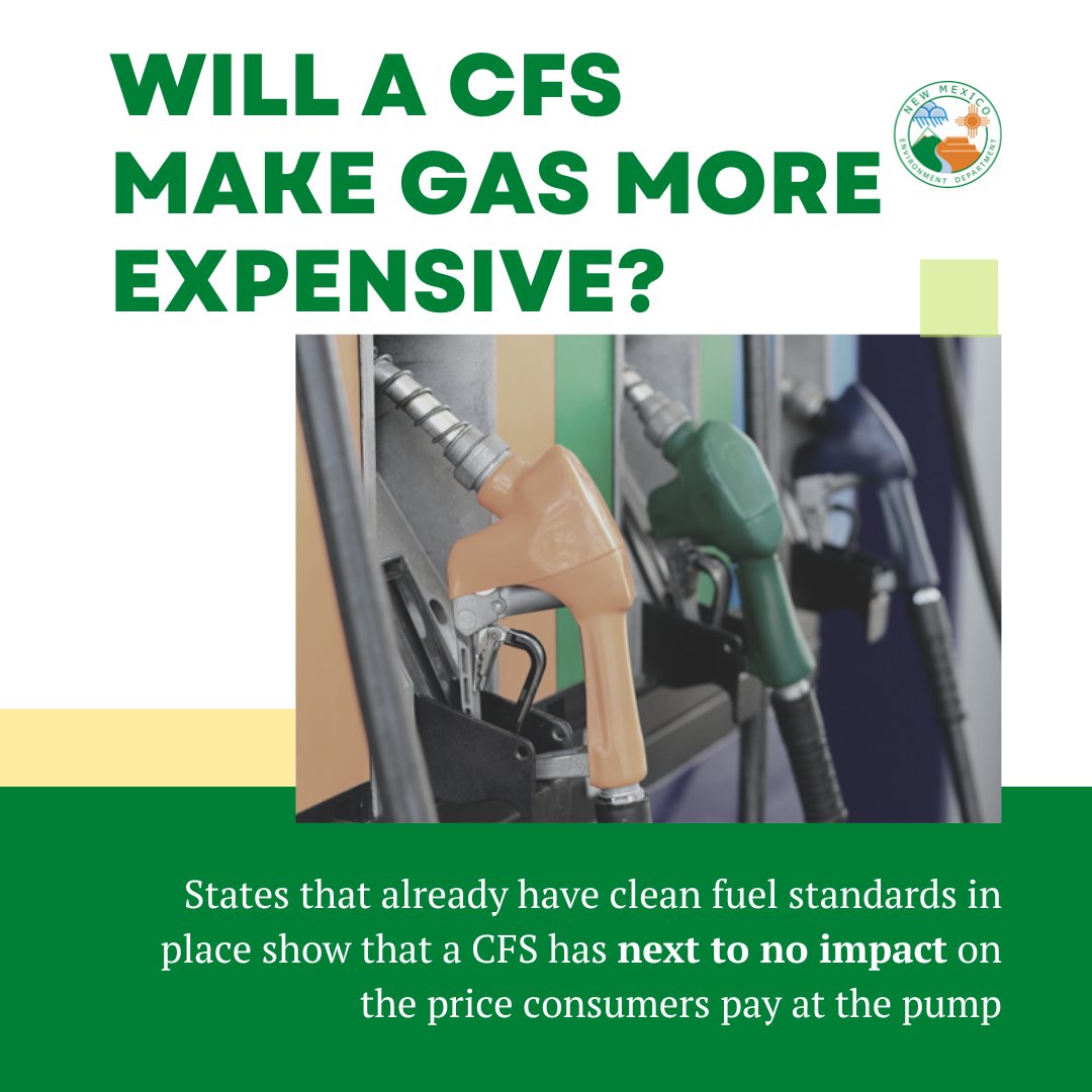 NMEnvDep's tweet photo. States that have enacted a CFS have found that it has next to no impact on the price consumers pay at the pump, but it does have a big impact on the climate. A #CleanFuelStandardNM could reduce carbon dioxide emissions by 18.5 million metric tons. https://t.co/gyWkSYFuOZ #nmleg! https://t.co/QLhff8hP7u