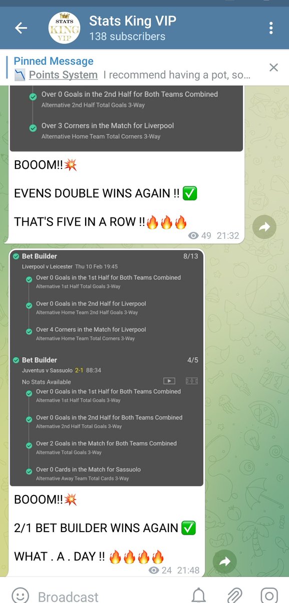 TheStatsKing's tweet photo. WOW, WHAT A DAY !🔥🔥
EVERY SINGLE BET WINS !! ✅

✅ 2/1 BET BUILDER
✅ 5/5 FIRST HALF GOAL LIST
✅ EVENS DOUBLE
✅ 1/1 INPLAYS

Clean sweep tonight, 8 BETS, 8 WINNERS ,an unbelievable day! 🔥 Massive weekend of football coming, here's the link to join 👇
https://t.co/lsAeV5TQXc https://t.co/339mizRjnE