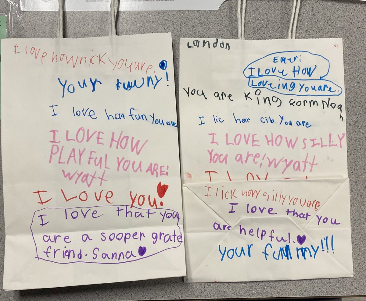 Students decorated their Valentine’s bags today with compliments to one another. It was the sweetest thing to watch &amp; read and they had so much fun! I can’t wait until they get to read them all on Monday! ❤️