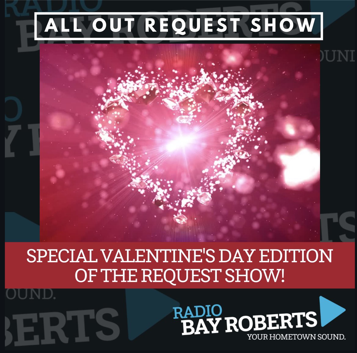 Join us for the a special Valentine's Day #AllOutRequestShow TONIGHT at 7pm only on #RadioBayRoberts!😁🥰

YOU get to choose the music! 🎶😍

🔊 Get your requests in by calling 709-700-7185 or by commenting under this post! 

There are PRIZES TO BE WON!!

player.live365.com/a32400