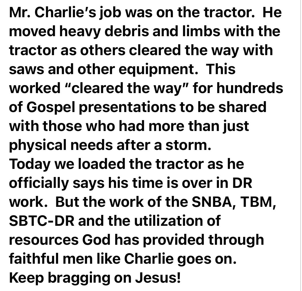 “I hope you know, this is like taking the sword from a warrior.”  He said as he met Doug and I at the tractor.

So thankful for lives invested in Baptist DR work!  @TXBaptistMen <a href="/DR_SBTC/">SBTC Disaster Relief</a> <a href="/sendrelief/">Send Relief</a>