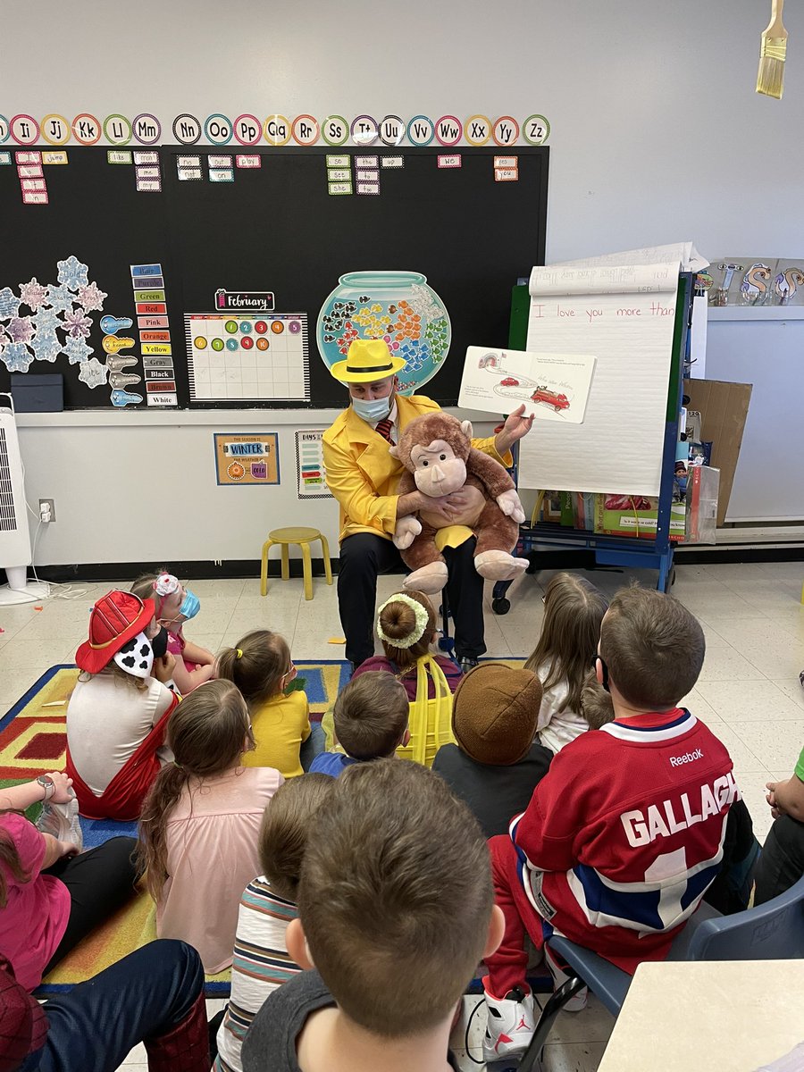 The Man in the Yellow Hat came to visit and share a Curious George story with us. Thanks Mr. Brown! <a href="/HREschool/">Holy Redeemer Elementary</a>