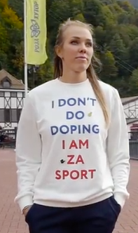 thinkasachemist's tweet photo. The Russian bobsledder Nadezhda Sergeeva tested positive for trimetazidine at the 2018 Pyeongchang Olympics as well. Must have forgotten to change her shirt. https://t.co/CdA4bbbUcI