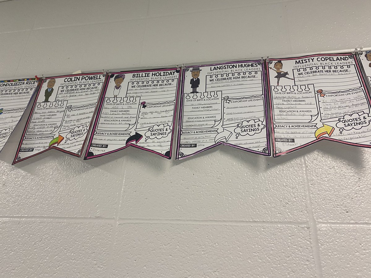 MsJBain's tweet photo. The grade 3-5’s researched black leaders and created these banners about them! Very proud of the students for their hard work on these!! @BondarPSAjax https://t.co/GXg57an0kH