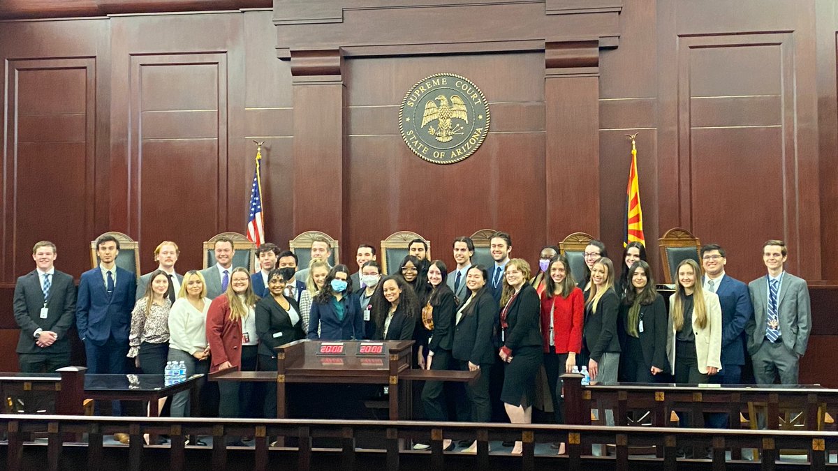 AZCourts's tweet photo. Nearly 40 interns from the Arizona Legislature, Governor’s Office and the Supreme Court attended oral arguments (Sup.Ct.) and had a Q&amp;A session with four Court of Appeals Judges. 

We hope they gained valuable insight on the appellate system in the state of Arizona. https://t.co/cxTqmzchku