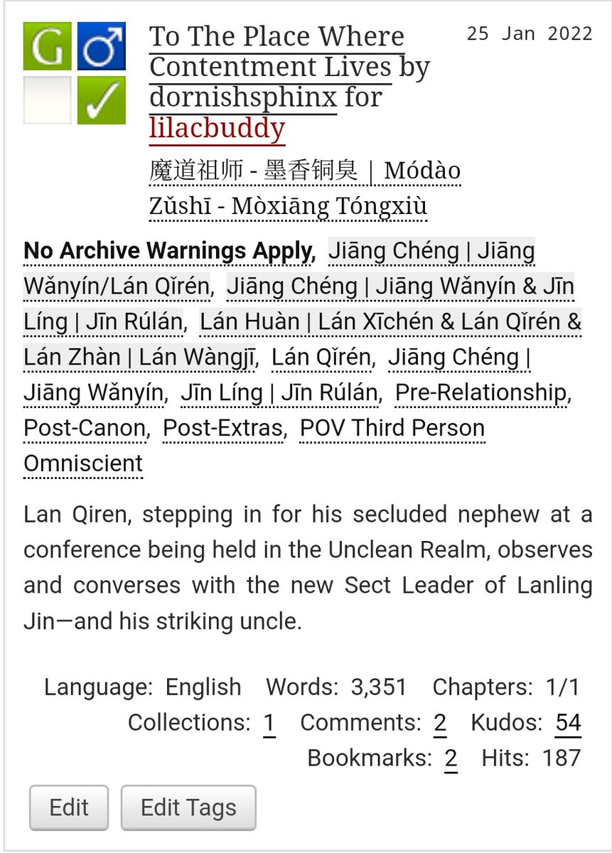 dornishsphinx's tweet photo. Ahh, authors for the @MXTXRarepairEx have been revealed! Here's mine, where Lan Qiren, stepping in for a Lan Xichen in seclusion and a Lan Wangji who's who knows where, encounters Jiang Cheng and Jin Ling at a conference. Link below! #JiangCheng #LanQiren #qicheng https://t.co/AHnQjLhVPS