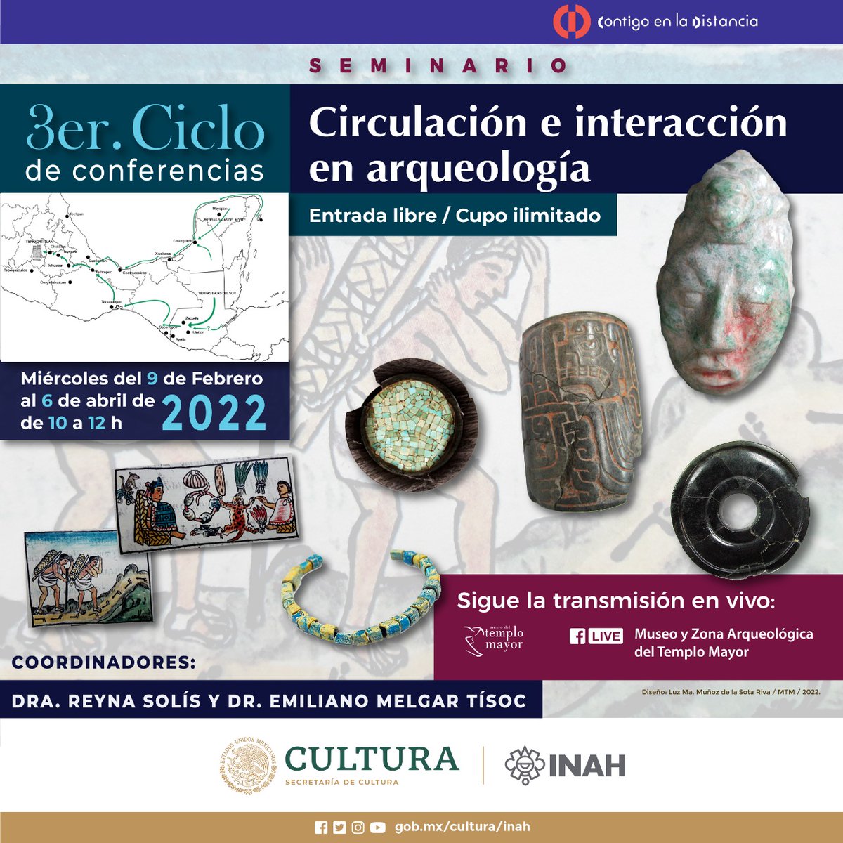 INAHmx's tweet photo. Únete al seminario "Circulación e interacción en arqueología" con la participación de académicos de diferentes instituciones de México y el extranjero. 
Todos los miércoles a las 10 h, hasta el 6 de abril.
#FacebookLive: https://t.co/TSyWKQuzko
Te compartimos el programa ⬇️ https://t.co/z7KMDnFSKv