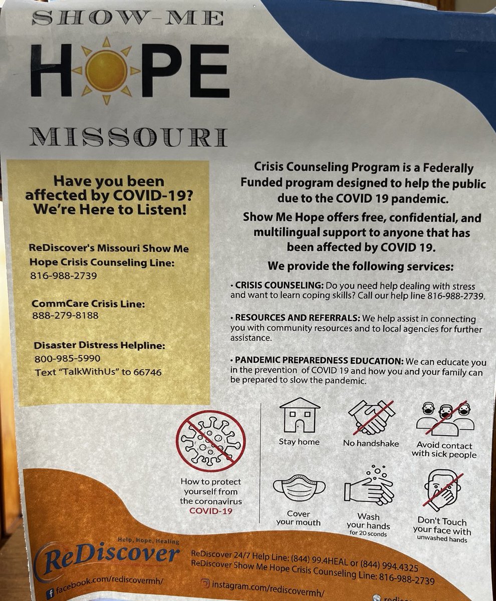 Free Federal crisis counseling program for anyone who has been effected by Covid 19