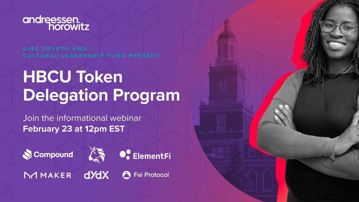 1/ a16z Crypto & the Cultural Leadership Fund (@a16zCLF) are excited to  announce the HBCU Token Delegation Program: 🧵👇