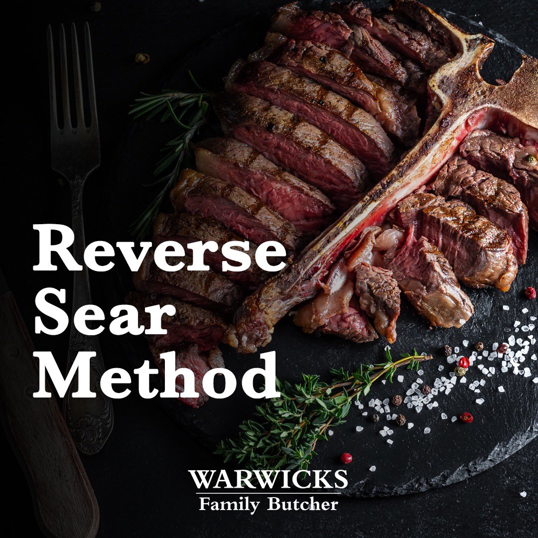 WarwickButchers's tweet photo. Reverse searing is our favourite way to cook thick cut steaks perfectly every single time with minimal fuss. 

We've created a step by step guide here:
https://t.co/mqI1nw5MER

Ideal for cooking thick cut T-Bone steaks (at least 1kg+) and Cote De Boeuf. https://t.co/QLLpcLWc1x