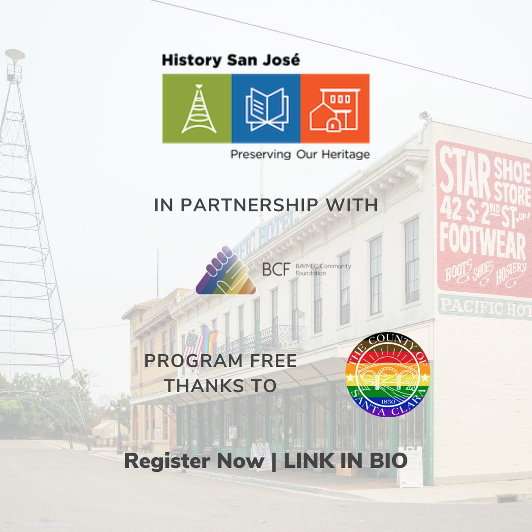 HistorySanJose's tweet photo. ๐ข Come to History Park this Saturday for our second program of our #ComingOut series! Tickets are still available for this great program. ๐ณ๏ธโ๐
A special thank you to our Community Partner #BAYMEC and sponsor #CountyofSantaClara. #LGBTQstories #QueerSiliconValley #HistoryPark https://t.co/lIDANOKolr
