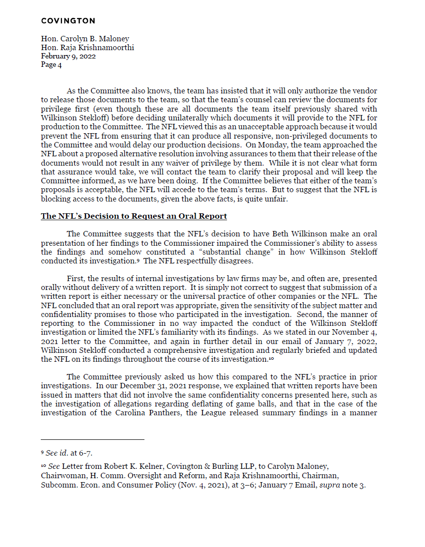 DarrenMHaynes's tweet photo. BREAKING: NFL sent this letter to the House Committee on Oversight that the Washington Commanders, not the league, are impeding the committee’s access to many documents related to the investigation of the team @wusa9 #TakeCommand 

More: https://t.co/PZG6tX8KbJ https://t.co/2oR47u3JFu