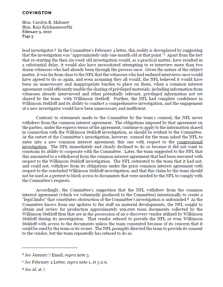 DarrenMHaynes's tweet photo. BREAKING: NFL sent this letter to the House Committee on Oversight that the Washington Commanders, not the league, are impeding the committee’s access to many documents related to the investigation of the team @wusa9 #TakeCommand 

More: https://t.co/PZG6tX8KbJ https://t.co/2oR47u3JFu