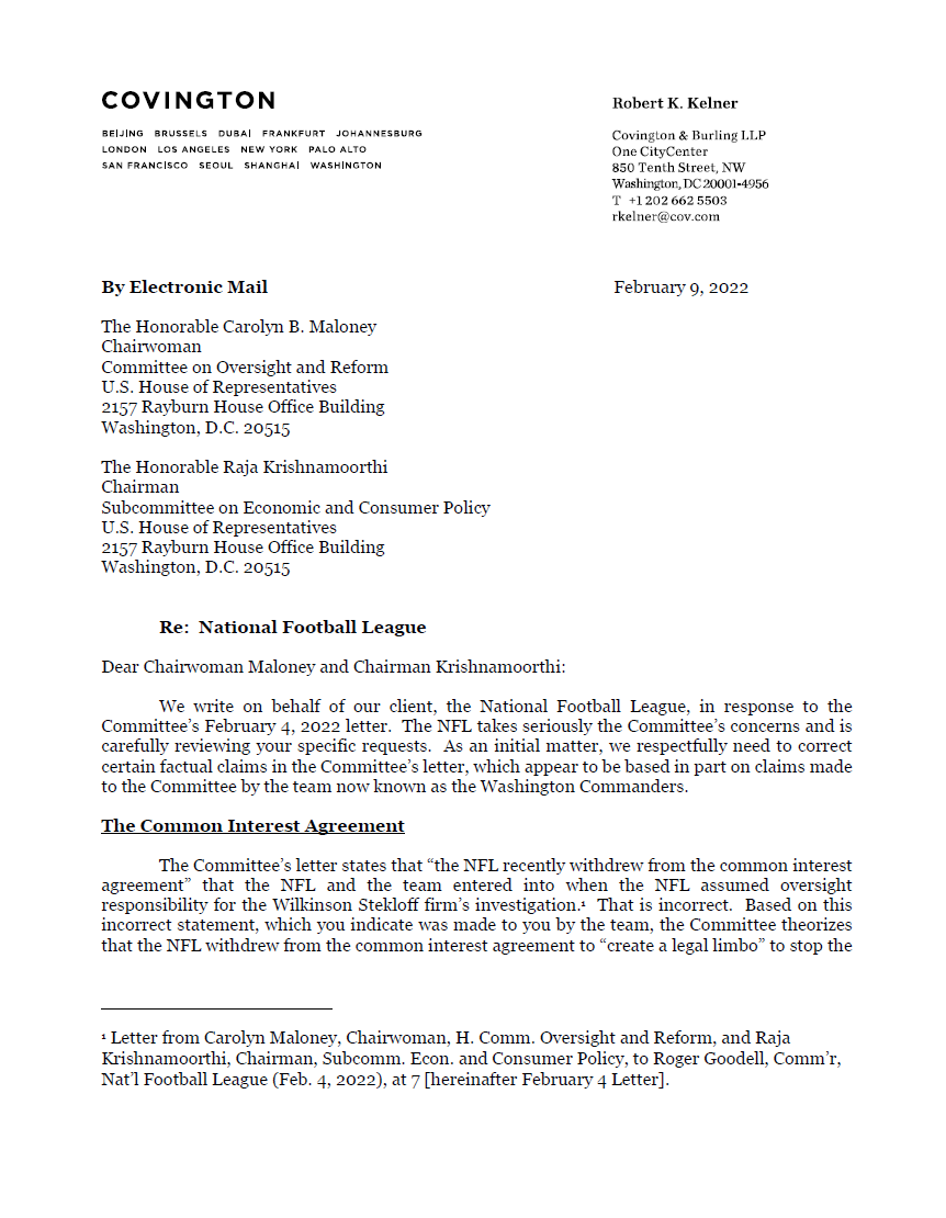 DarrenMHaynes's tweet photo. BREAKING: NFL sent this letter to the House Committee on Oversight that the Washington Commanders, not the league, are impeding the committee’s access to many documents related to the investigation of the team @wusa9 #TakeCommand 

More: https://t.co/PZG6tX8KbJ https://t.co/2oR47u3JFu