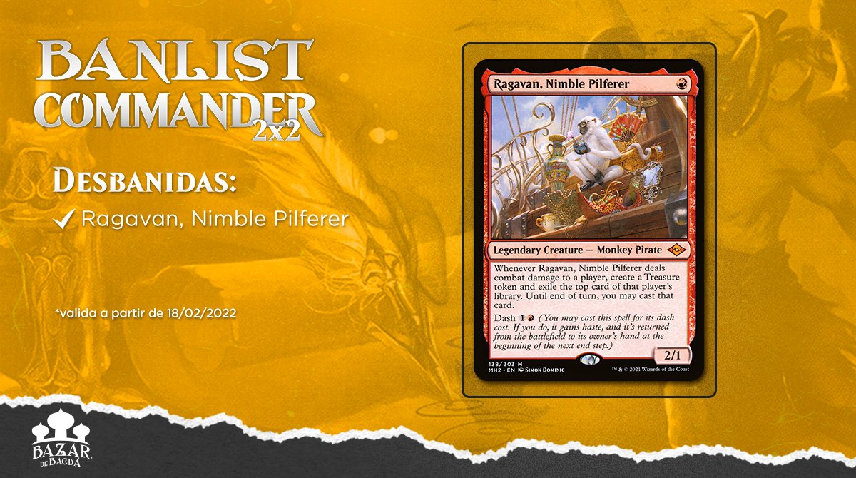 bazardebagda's tweet photo. Alô, jogadores de commander da loja!
Acabou de sair, quentinha, a lista de bans e desbans do nosso Commander 2x2 Cara sorridente com óculos de sol
Fiquem ligados para o próximo torneio no dia 18/02.
#Commander2x2 #mtg #magicthegathering #mtgcommander #Commanders https://t.co/wruMMwFU0h