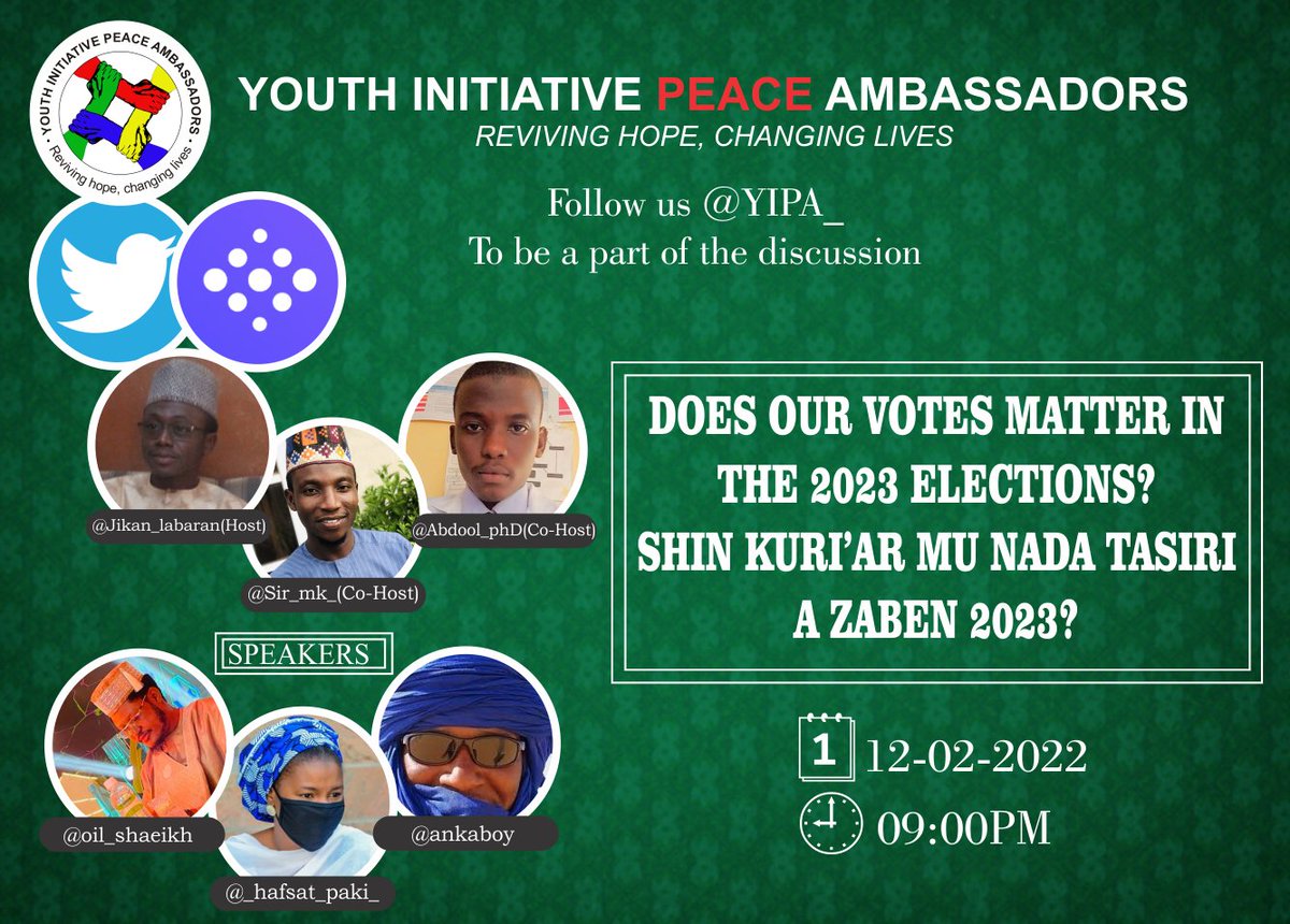 Jikan_Labaran's tweet photo. Set a reminder for my upcoming Space! https://t.co/vCYavyIcC1
With
@YIPA_ 
@Sir_mk_ 
@Abdool_PhD 
@oil_shaeikh 
@ankaboy 
@_hafsat_paki https://t.co/B6bz7FPJWA