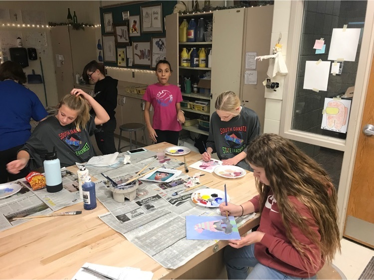 Bob Ross day at our MMS Art Club. Thank you Miss Meyer for staying late and making a great day for the kids!