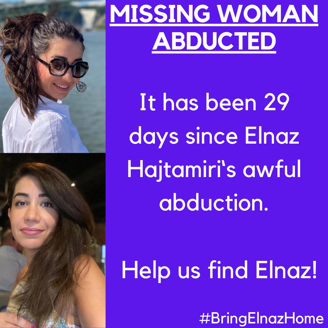 Elnaz has been missing for a full 29 days. Please help us find her. #BringElnazHome #MissingPersons #truecrime #truecrimecommunity #truecrimepodcast #unsolvedmysteries #amberalert #unsolved #truecrimeaddict #kidnapping #coldcase #dateline #missingpeople #missingpersons #disappear