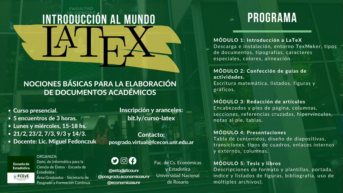 📢Atención: ¡curso para meterse en el mundo LaTeX! 

🗓️Desde el 21/2 en <a href="/EconomicasUNR/">FCEyE UNR</a>, abierto a toda la comunidad.

ℹ️ Info e inscripción en bit.ly/curso-latex