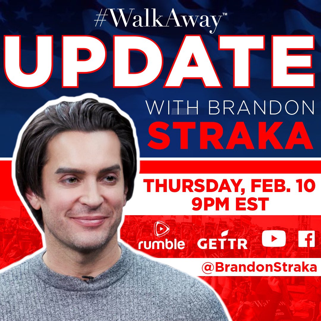 BrandonStraka's tweet photo. Tonight I’ll be going live with all of you for the first time in almost a year. We have a lot to talk about. And I plan to take your phone calls as well- Please be there. 🇺🇸 #WalkAway 🇺🇸#FreeBrandonStraka #WalkWithStraka #LetsGoBrandon https://t.co/2qDcPhMgML