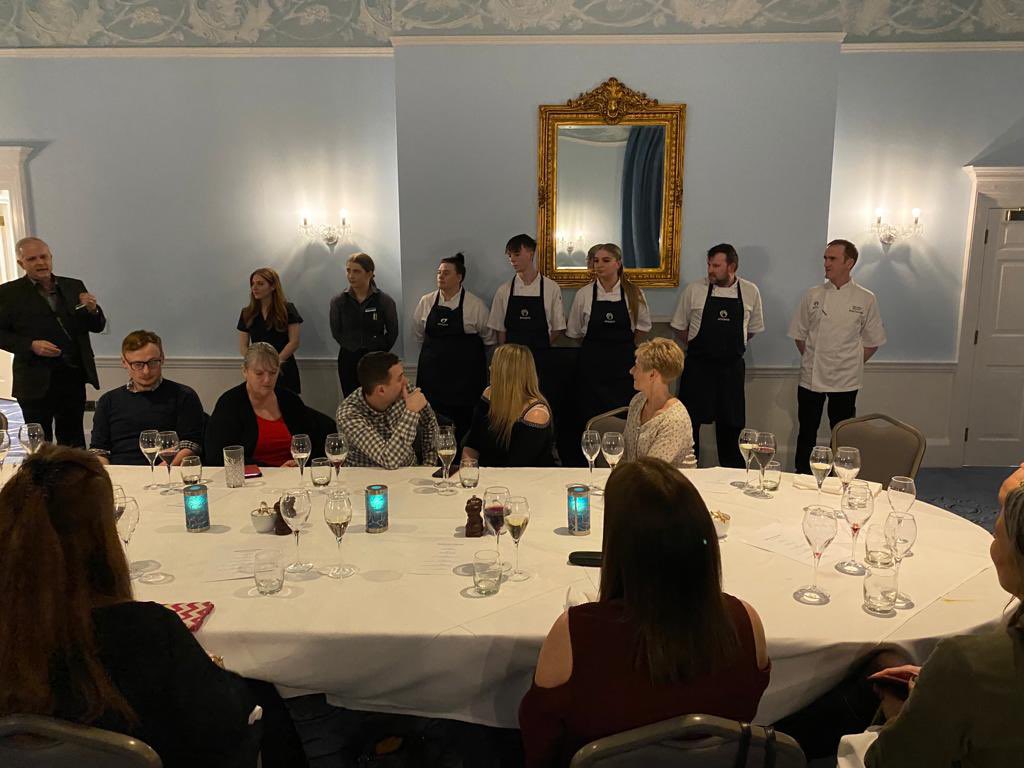traynor_s's tweet photo. Celebrating  #NAW2022  with #TheCrescentSpaHotelBuxton wonderful meal cooked by the apprentices and tour of spa. @BuxtonLeek  fantastic night with parents, teachers and employees in the blue room. https://t.co/FfhETczPiP