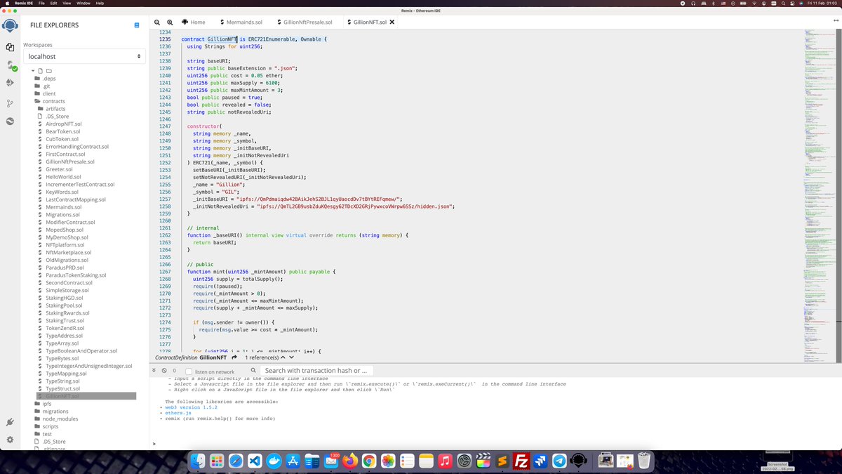 russ_parder's tweet photo. The central smart contract GillionNFT is ready, one of these days I will upload it to the Ethereum blockchain.

Made it so that one person can mint no more than 3 nft !

#gillionapes #nft #solidity https://t.co/OJbmCEAon5