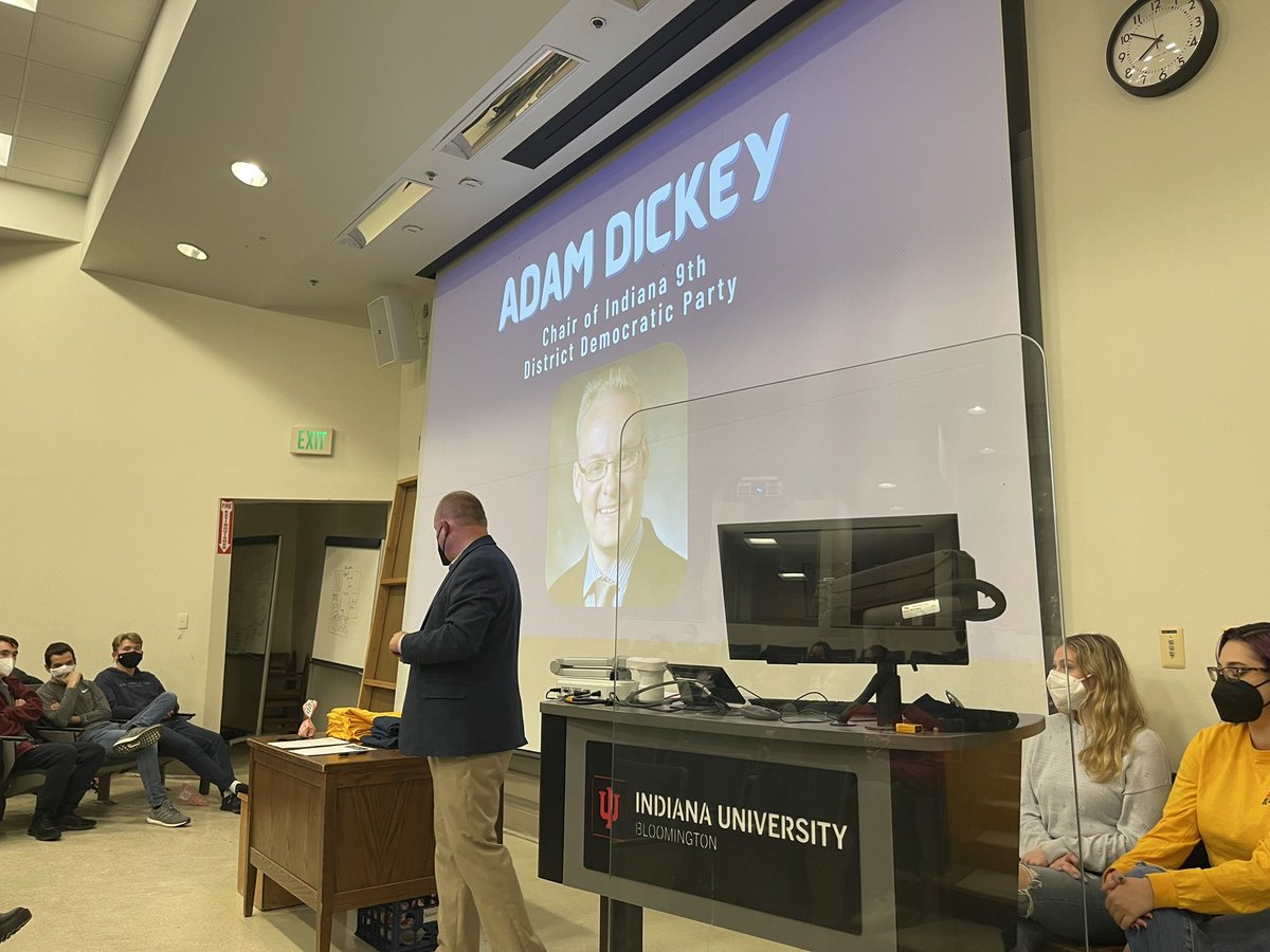 CrossleyForD4's tweet photo. Got a chance to chat with the @DemocratsAtIU along with @NinthCDDems Chair Adam Dickey and @INDems Vice Chair Myla Eldridge on why young folks NEED to be involved in a local and state level! https://t.co/ar8jDYRXB6