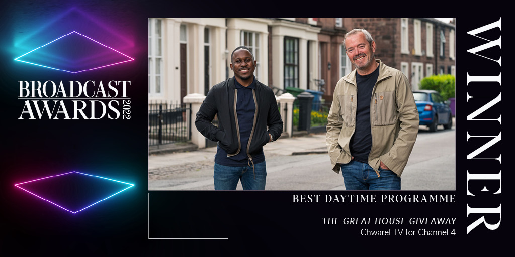 BroadcastAwards's tweet photo. Next we have the award for Best Daytime Programme, and the winner is – The Great House Giveaway, @chwarel for @Channel4 #BroadcastAwards https://t.co/fKdv1edKp1