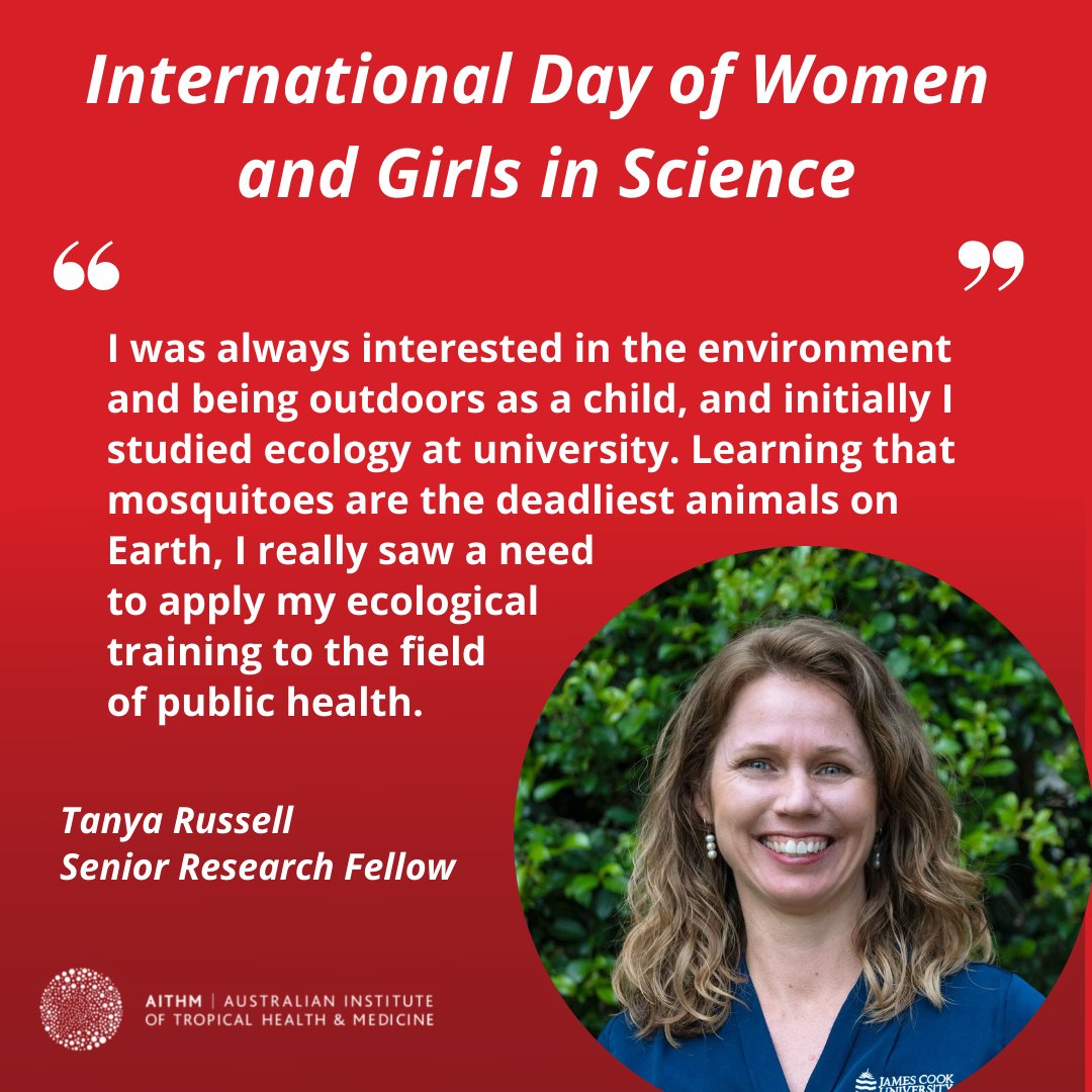 AITropHealthMed's tweet photo. @Dr_TanyaRussell is an Australian medical entomologist and ecologist co-leading the Mosquito-Borne Diseases Group at @jcu and aims to stop the transmission of mosquito-borne diseases globally, but with a particular focus on the Asia-Pacific.
#WomenInScience https://t.co/z9h5Q2m3vT