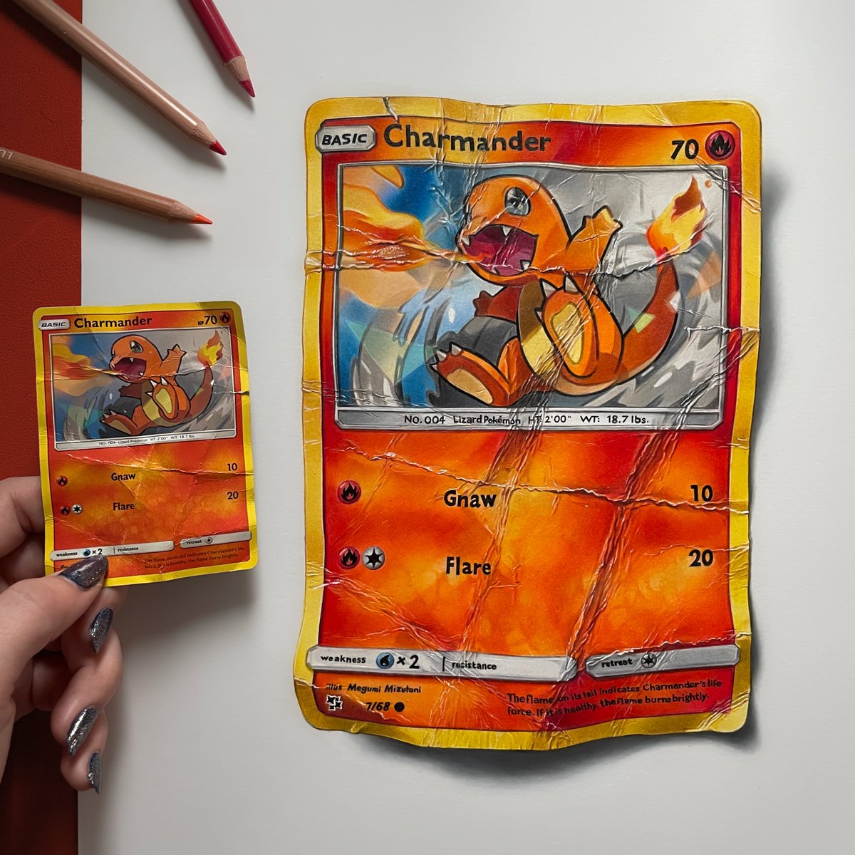 Josilix's tweet photo. 'Near Mint' condition. A heartbreak for all Pokemon TCG fans. 🔥 [Colored pencil drawing] https://t.co/FPljMUMx3v