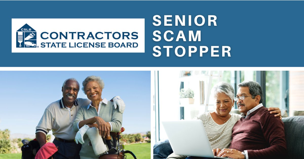 CSLB's tweet photo. Join @CSLB and the City of Santa Clara (@SantaClaraCity) for a virtual #SeniorScamStopper.
▪️Feb. 16 at 10 a.m.
▪️Panelists include representatives from CSLB, @CaliforniaDFPI and @CDInews
▶️Register here: https://t.co/nxHYwiB7mL or call (408) 615-3170. https://t.co/B11dxQLQzW
