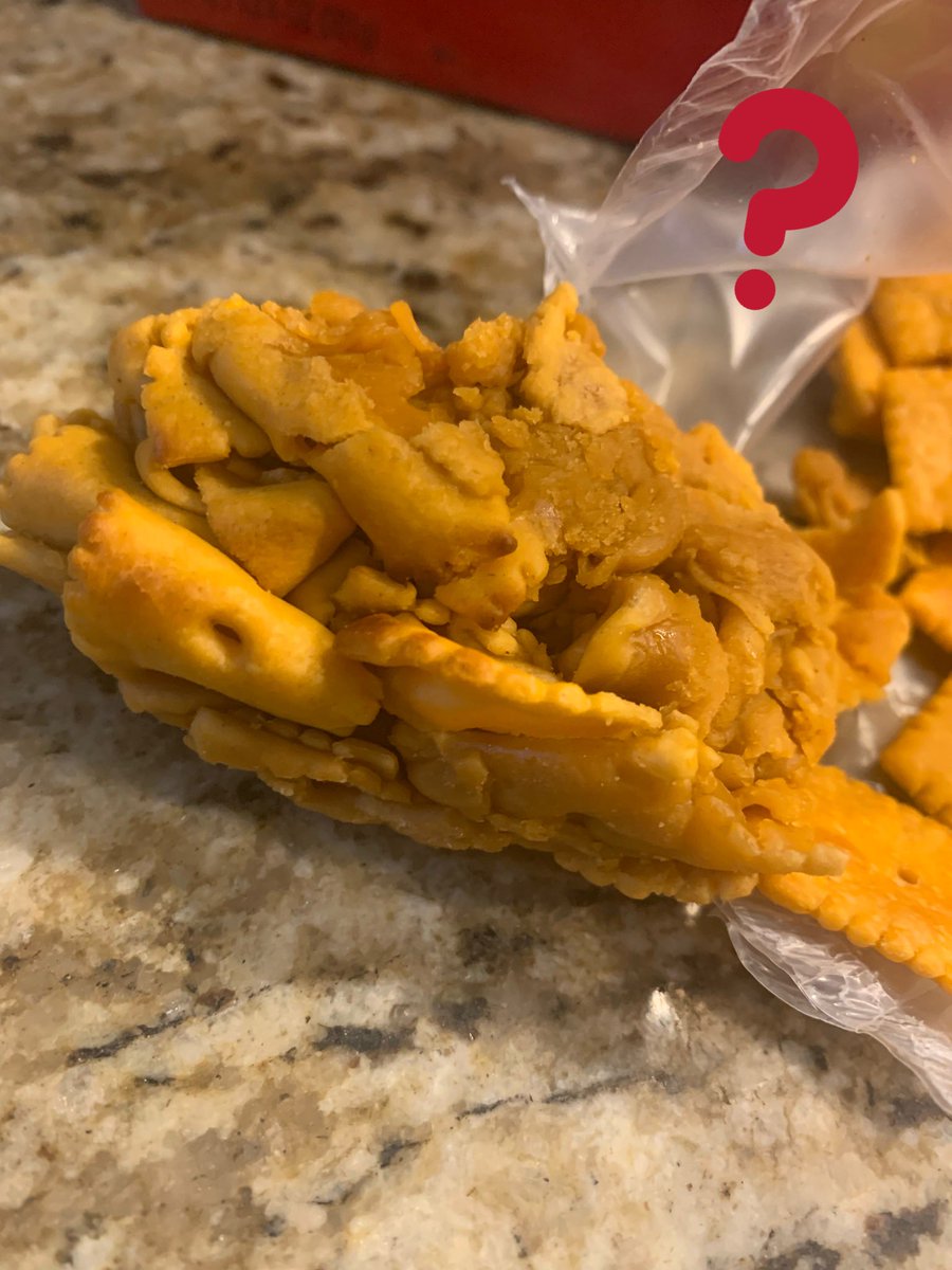 tisha_wilson's tweet photo. Was NOT expecting a giant moist @cheezit wad in my normally crisp and delicious box of @KelloggsUS crackers. Yes, I said #moist 🤢 #nasty #qualitycontrol https://t.co/m4Zb76zCIP