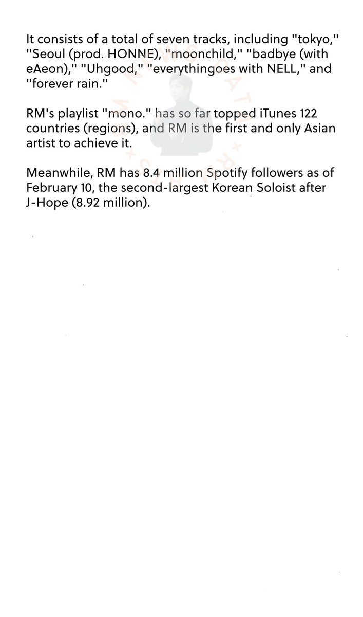 rmnewsdata's tweet photo. #RMArticles × 02.11 × 3PM CHARTING
BTS RM "mono." surpassed  376 million streams on Spotify!

NAVER: https://t.co/QmWTDIAb58
DAUM: https://t.co/VsRk3gyd7d
NATE: https://t.co/DmbTD2OG2o

#방탄소년단RM #RM #김남준 #Namjoon #BTS #ナムジュン @BTS_twt https://t.co/02EIKQVxKb