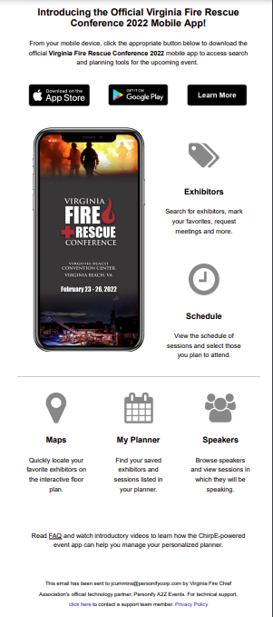 Want all the details about the 2022 Virginia Fire Rescue Conference? Then download the VFCA app today! Available for iPhone and Android! #vfrc2022