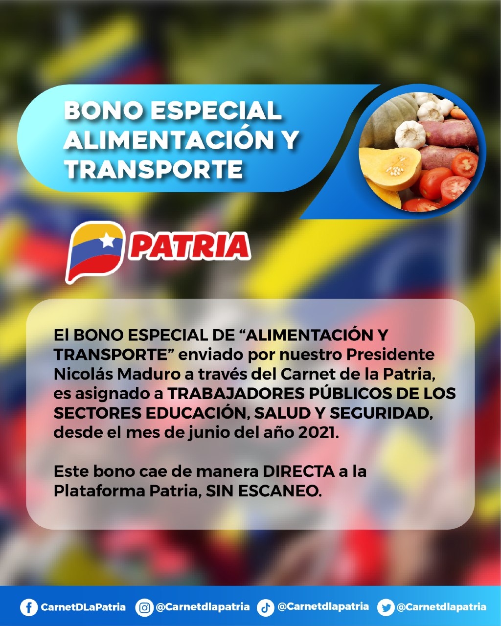 Entérate a quien le será asignado el Bono Especial de Alimentación y Transporte