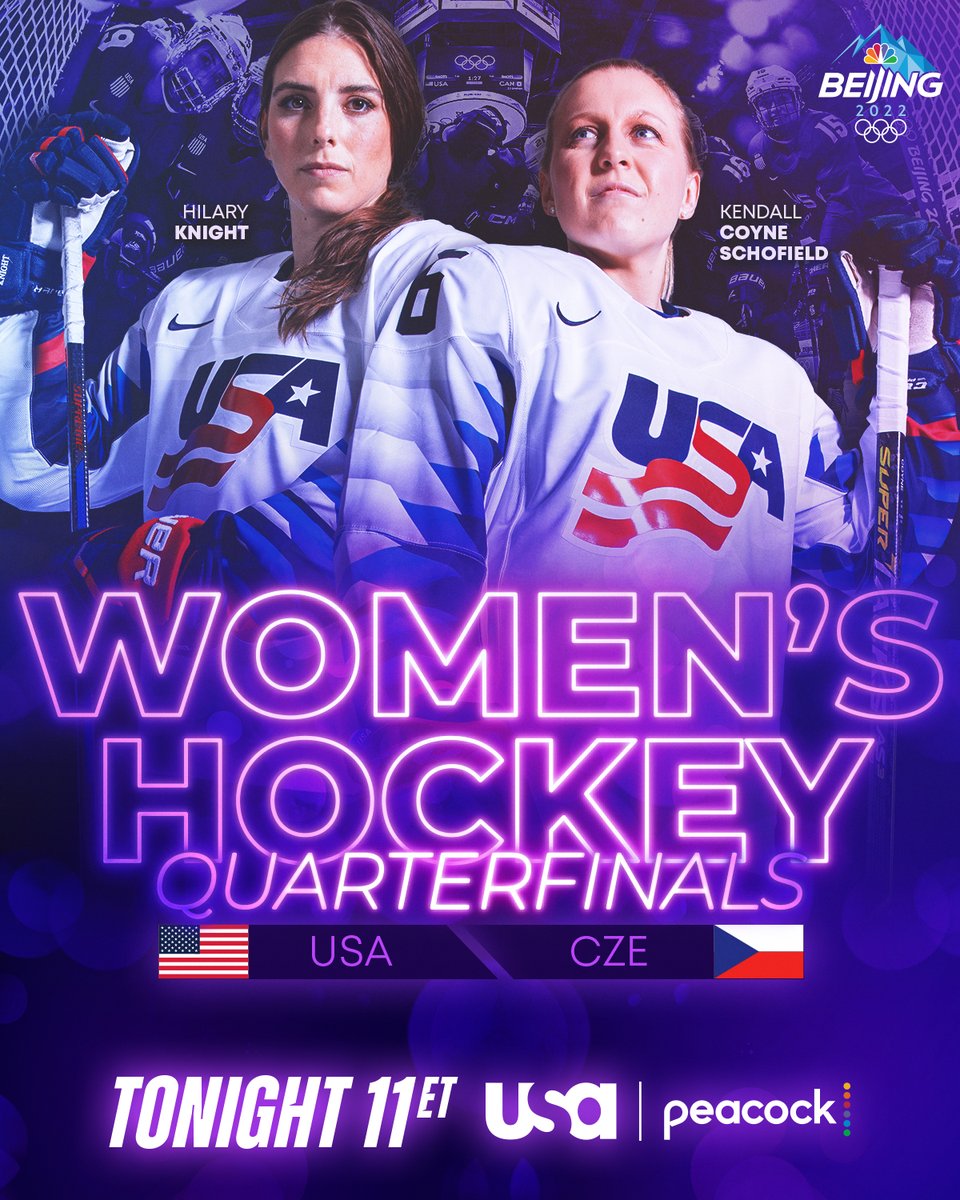.<a href="/TeamUSA/">Team USA</a> starts their gold medal defense in the women's hockey quarterfinals! 🏒 

#WatchWithUS at 11P ET on @USA_Network and @peacockTV.